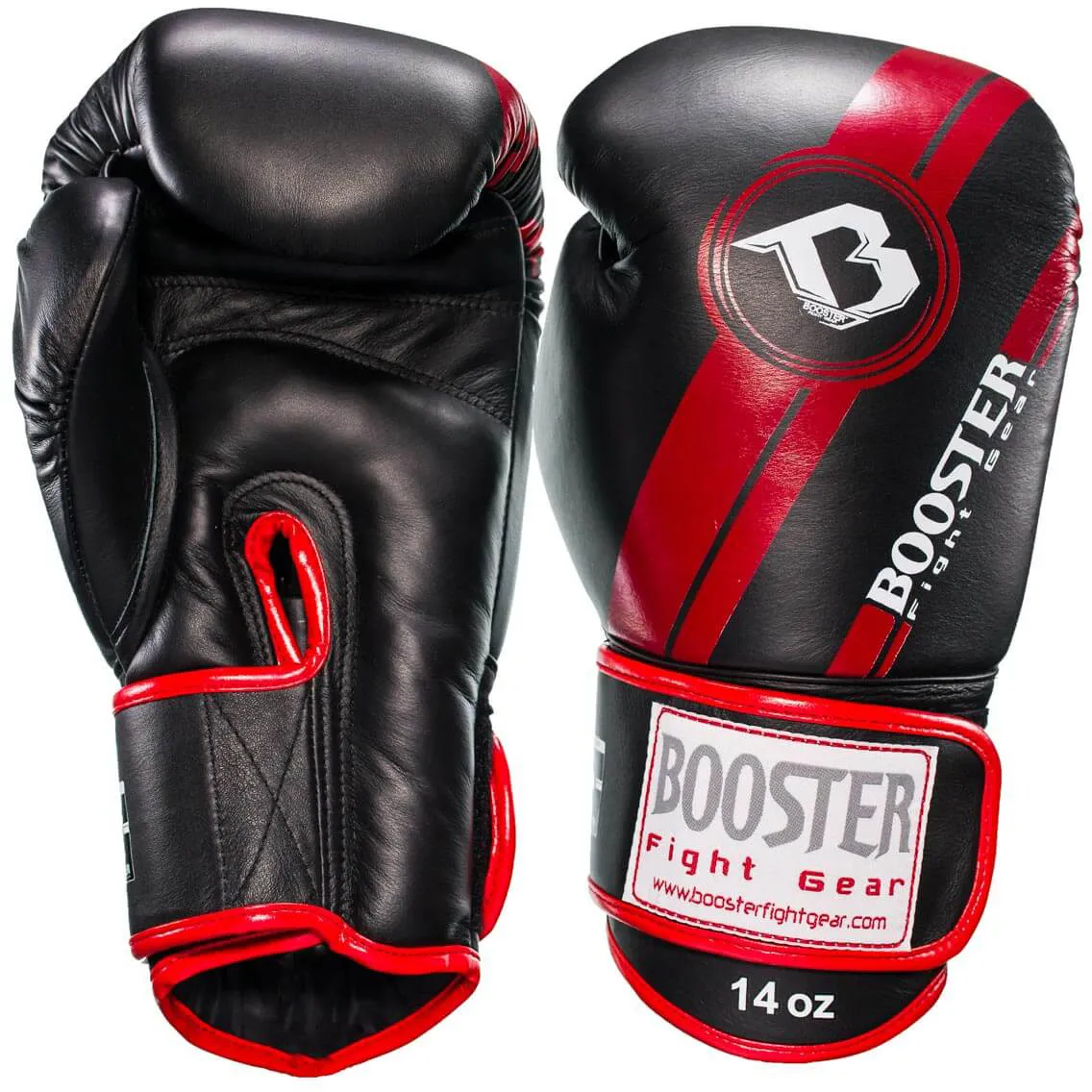 Leren kickbokshandschoenen booster zwart rood p218