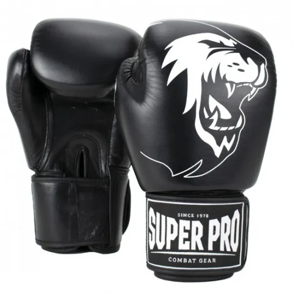 Leren super pro kickbokshandschoenen zwart wit p977