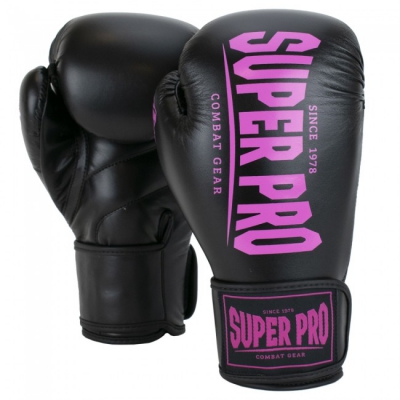 Super pro bokshandschoenen champ zwart roze p1196